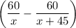 \bigg(\dfrac{60}{x} - \dfrac{60}{x+45} \bigg)