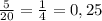 \frac{5}{20} = \frac{1}{4} =0,25