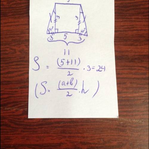 Вравнобедренной трапеции высота равна 3,а большее основание 11, а угол большего основания 45 градуса
