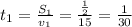 t_1= \frac{S_1}{v_1} = \frac{ \frac{1}{2} }{15} = \frac{1}{30}