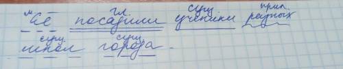 Подчеркни члены предложения: её посадили ученики разных школ города.