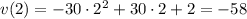 v(2)=-30\cdot 2^2+30\cdot 2+2=-58