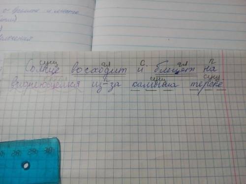 Синтаксический разбор предложения „солнце восходит и блешет на виднеюшемся из-за камыша тереке”