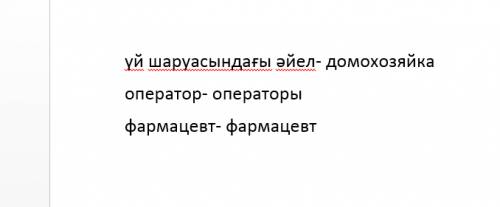 Как на казахского будут слова: домохозяйка,оператор и фармацевт