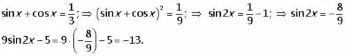 Найдите значение выражения 9sin(2x)-5 если sin(x)+cos(x)=1/3