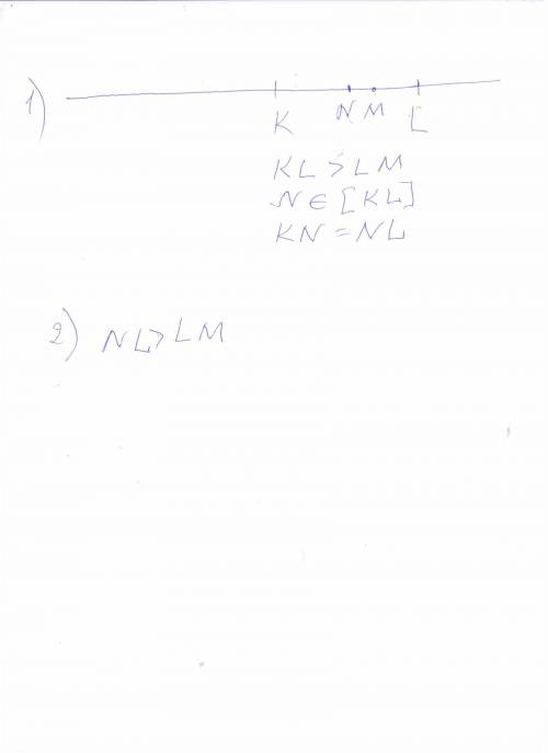 Проведите какую нибудь горизонтальну прямую. 1)отметьте на прямой точки k,l,m и n,удовлетворяющие ус