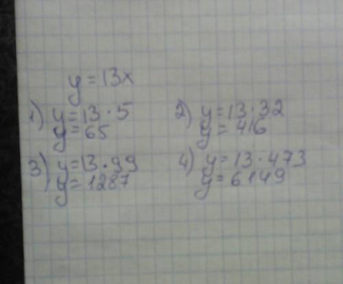 Заполните с формулы y=13x x 5 ,32,99 ,473 y