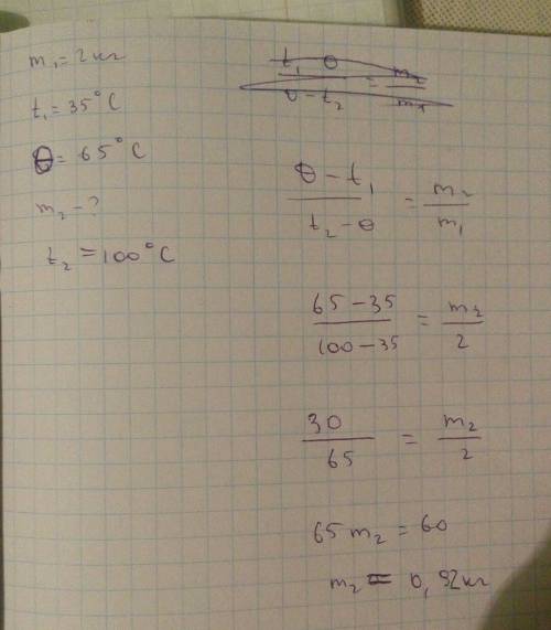 Сколько кипятка нужно долить в сосуд, содержащий 2 кг воды при температуре 35*с , чтобы температура