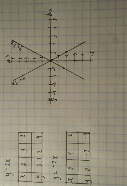 Водной системе координат построить графики функций: у = 2х и у = -2х