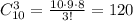 C_{10}^3=\frac{10\cdot 9\cdot 8}{3!}=120