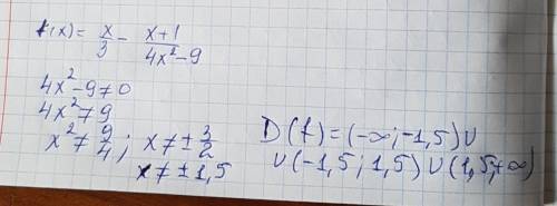 Найдите область определения функции: 1) f(x) = x/3 - x+1/4x^2-9