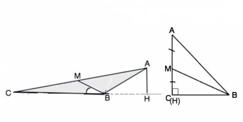 Утрикутнику abc проведено медіану bm і висоту ah.відомо,що bm=ah.знайти величину кута mbc