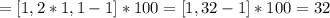 = [1,2 * 1,1 - 1] * 100 = [1,32 -1] * 100 = 32