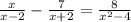 \frac{x}{x-2} - \frac{7}{x+2} = \frac{8}{x^2-4}