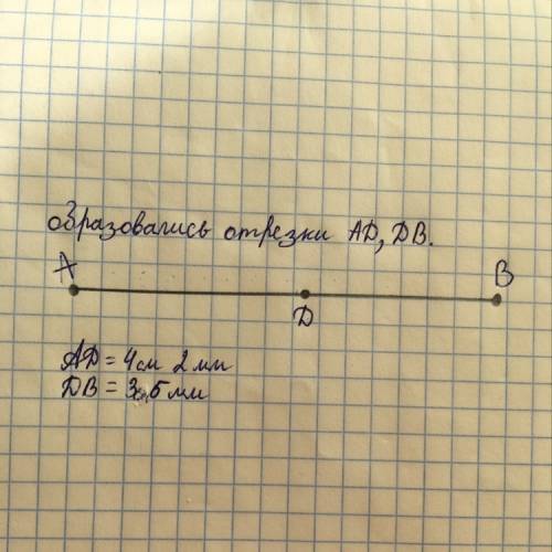 Начертите отрезок ab, длина которого равна 7 см 8 мм, отметьте на нём точку d. запишите все отрезки