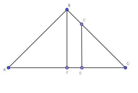 Отрезок bf —высота равнобедренного треугольника авс с основанием ас, точки о и е лежат соотвественно