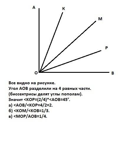 Ом-биссектриса прямого угла аов. ок и ор биссектрисы углов аом и мов. найдите угол кор. чему равно о