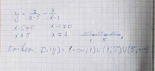 Найдите область определения функции у=7/х-5 -х/х-1 молю