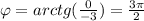 \varphi = arctg( \frac{0}{-3}) = \frac{3 \pi }{2}