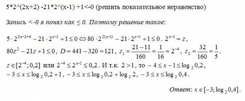 5*2^(2x+2) -21*2^(x-1) +1< -0 (решить показательное неравенство)