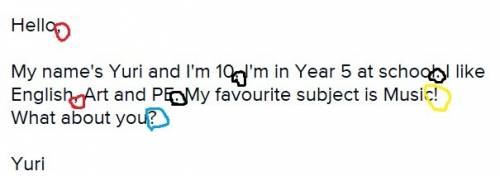 Read the e-mail below and find: three full stops, two commas, one exclamation mark and one question