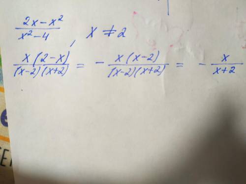 Сократите дробь: 2x-x²/x²-4 , x-неравен2​