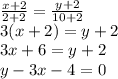 \frac{x+2}{2+2} = \frac{y+2}{10+2} \\&#10;3(x+2)=y+2\\&#10;3x+6=y+2\\&#10;y-3x-4=0