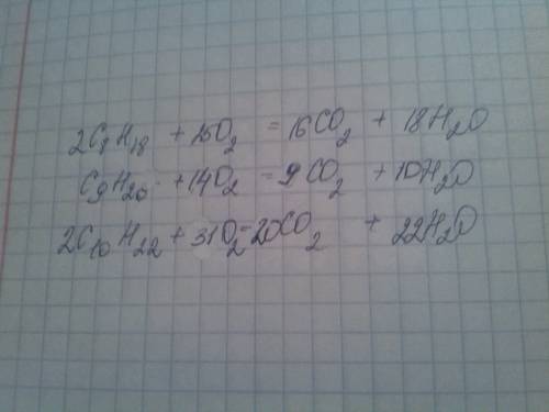 Уравнять: c8h18+o2=co2+h2o; c9h20+o2=co2+h2o; c10h22+o2=co2+h2o