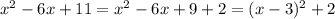 x^{2} -6x+11=x^{2} -6x+ 9 +2 = (x-3)^{2} +2