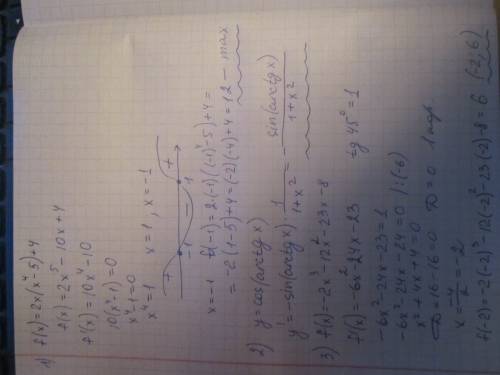 Решить заадния на производную. 1)f(x)=2x(x^4-5)+4. найдите максимум функции. 2)найдите производную ф