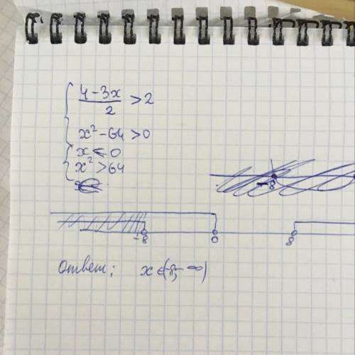 Решите систему неравенства {4-3x/2> 2 x2-64> 0