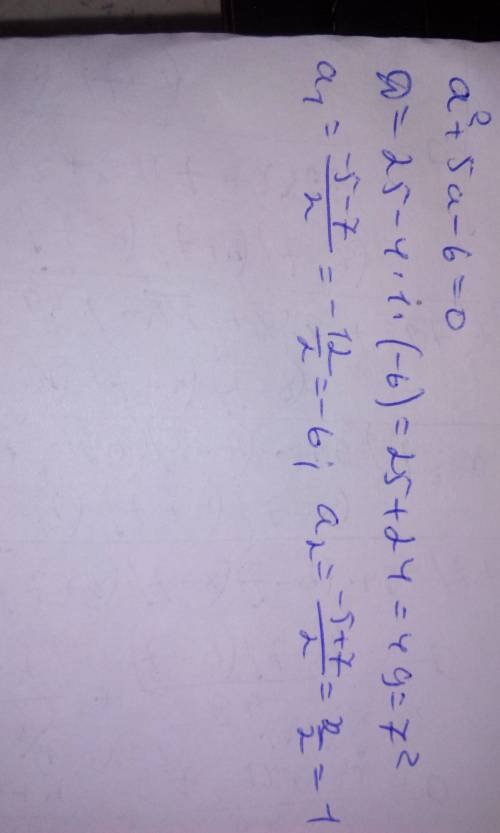 Як знайти за дискримінантом a^2+5a-6=0