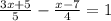 \frac{3x+5}{5}-\frac{x-7}{4}=1