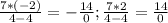 \frac{7*(-2)}{4-4} = -\frac{14}{0} ;\frac{7*2}{4-4} = \frac{14}{0}