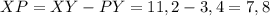 XP=XY-PY=11,2-3,4=7,8