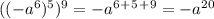 ((-a^{6})^5)^9=-a^6^+^5^+^9=-a^2^0