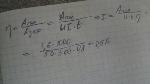 Для выполнения работы 3,6 кдж электродвигатель насоса работал 3 минуты. какая сила тока протекает по