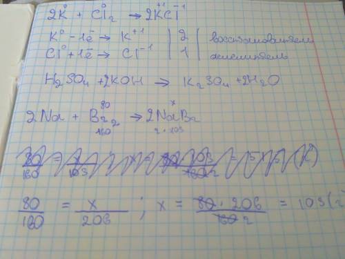 K+cl2 овр h2so4+koh тед какая масса соли образуется при взаимодействии na с 80г брома