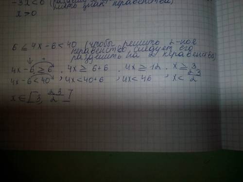 Реши двойное неравенство 6≤4x−6< 40 в каких пределах находится x? ≤x< напиши ответ в виде инте