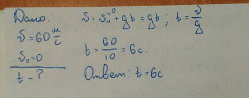 Тело брошенное вниз совершает свободное падение через какое время его скорость достигнет 60 м/с