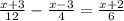 \frac{x+3}{12} - \frac{x-3}{4} = \frac{x+2}{6}