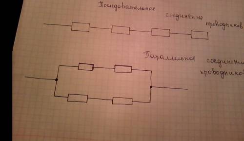 Нарисуйте четыре проводника, соединенный последовательно и параллельно.