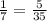 \frac{1}{7} = \frac{5}{35}