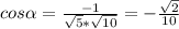 cos\alpha = \frac{-1}{ \sqrt{5} * \sqrt{10} } =- \frac{ \sqrt{2} }{10}