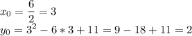 x_0= \dfrac{6}{2}=3 \\ y_0=3^2-6*3+11=9-18+11=2