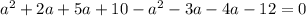 a^{2} +2a+5a+10-a^{2}-3a-4a-12=0