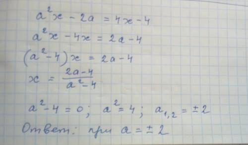 При каком значении параметра а уравнение а2х-2а=4х-4 не имеет решений? (в части уравнения а2х 2-эт