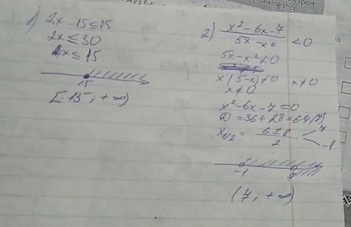 1. 2x-15≤15 2. x²-6x-7/5x-x² < 0 3. 8.(x-3) 9. 10. 3x²-5 (x-2) ≤ 18