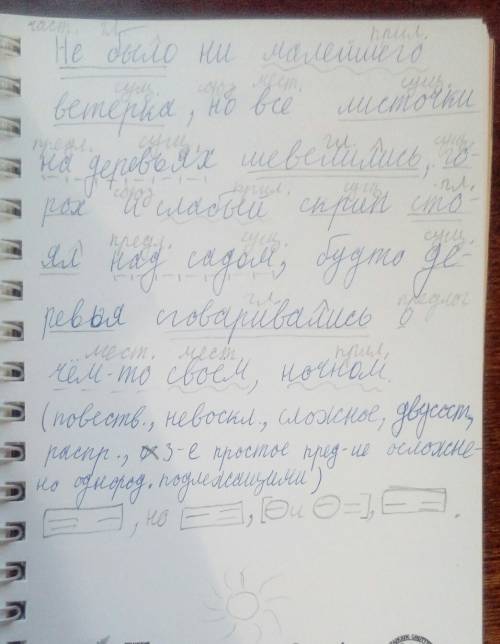 Синтаксический разбор: не было ни малейшего ветерка, но все листочки на деревьях шевелились,горох и