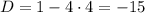 D=1-4\cdot 4=-15